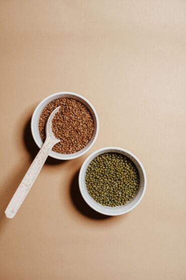 buckwheat and mung beans in bowls