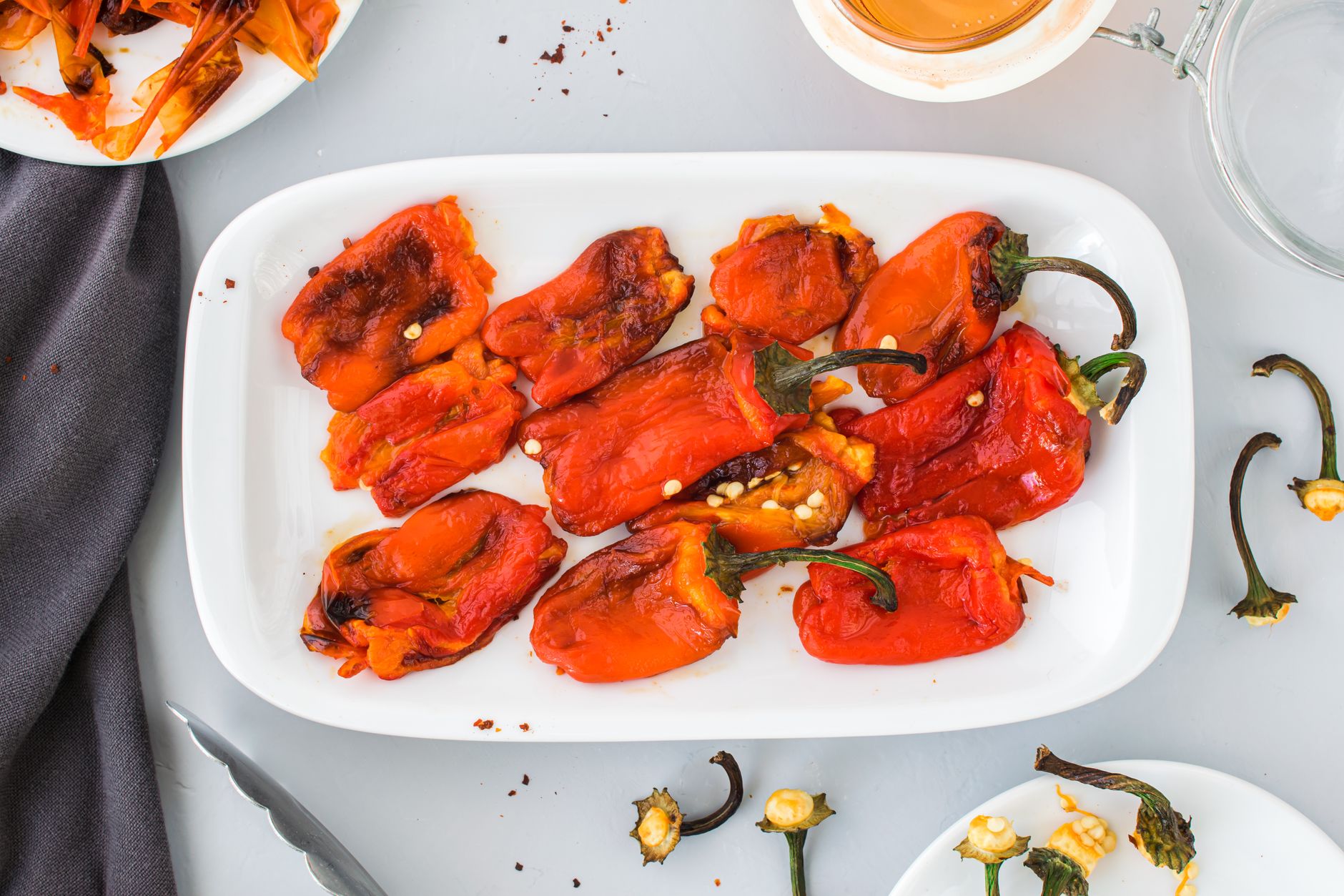top view of roasted peppers